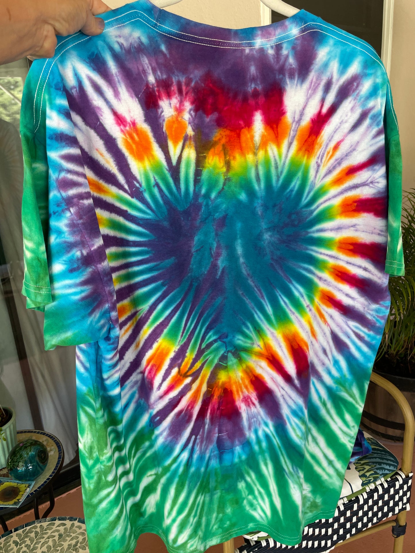 Peacock Blue Rainbow Heart T-Shirt Handmade XL