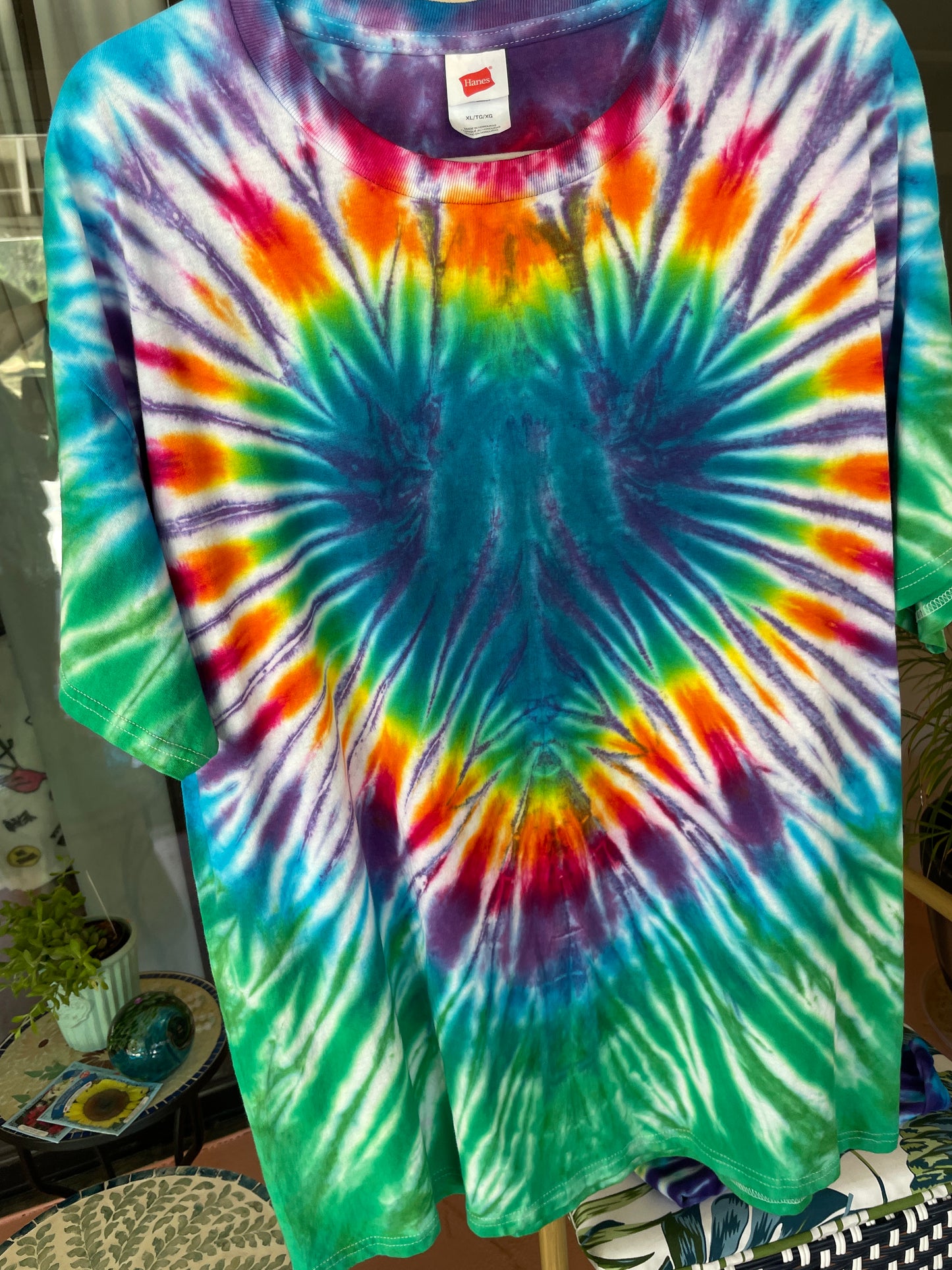 Peacock Blue Rainbow Heart T-Shirt Handmade XL