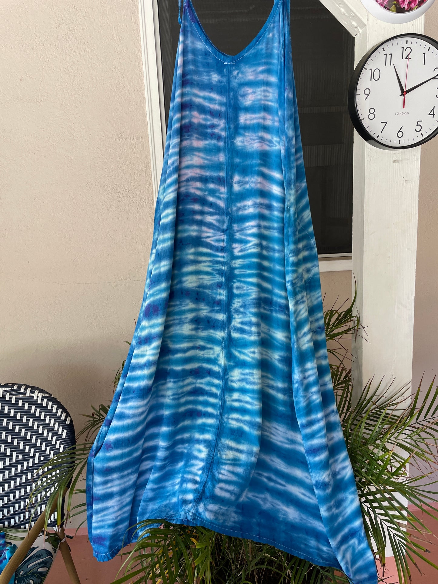 Soft Rayon Day Dress Tie-Dye Blues free size (4-12)