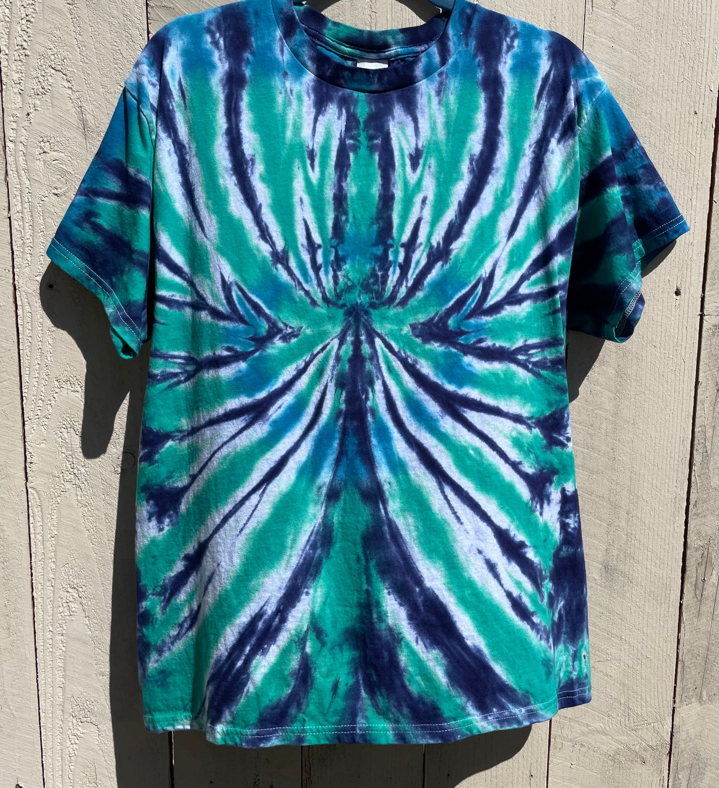 Mermaid Green & Black Cherry & Blue Spider Tie-Dye T-Shirt Large