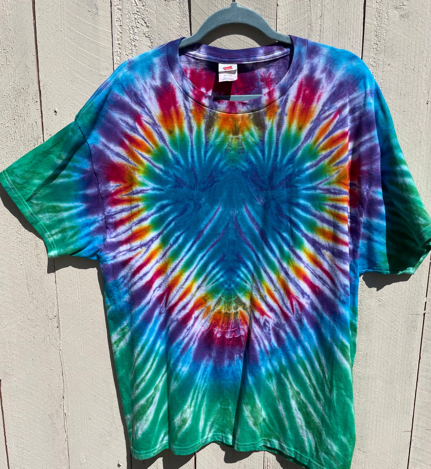 Peacock Blue Rainbow Heart T-Shirt Handmade XL
